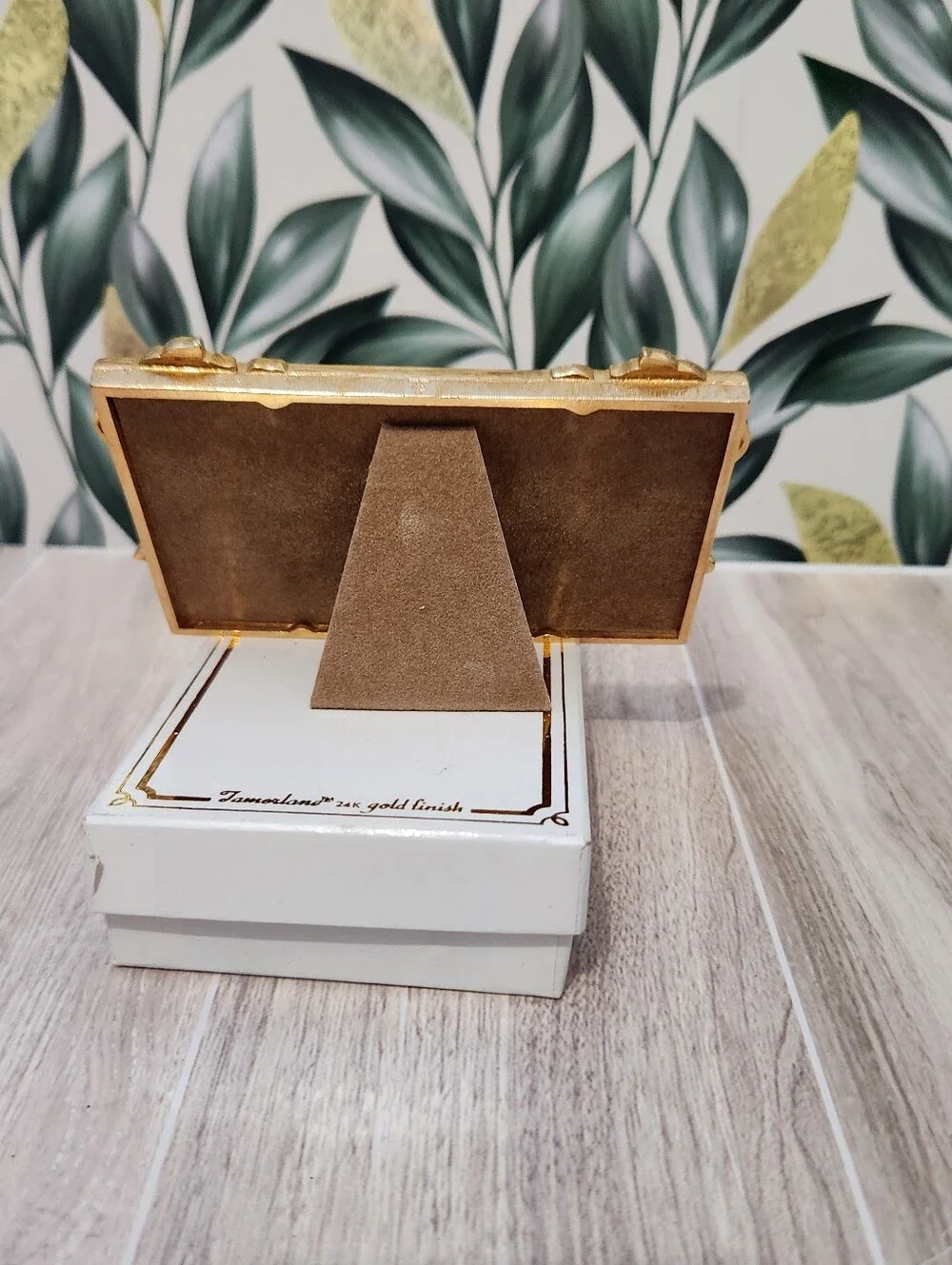 Vintage Tamerlane 24K Gold Finish Floral Enamel Double Picture Frame Boxed